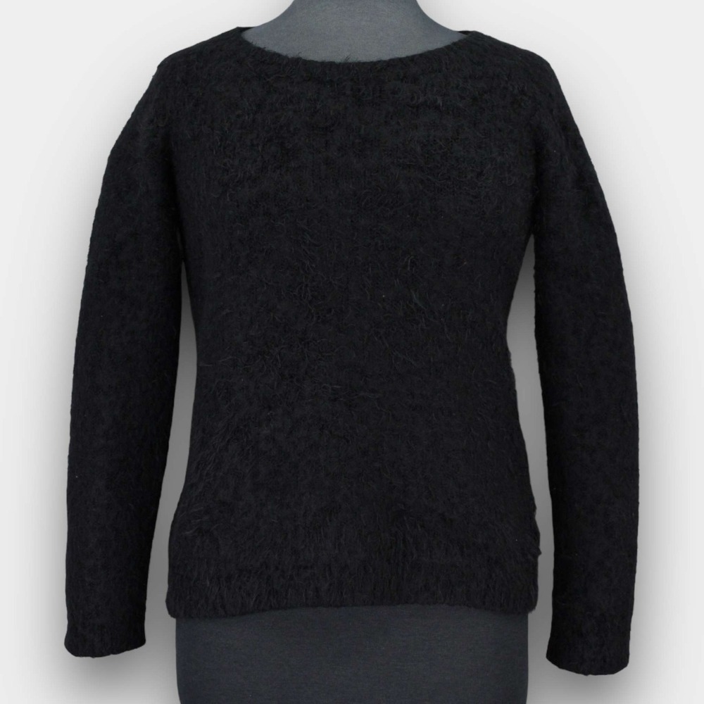 Melanie Lyne M Boat Neck Fuzzy Textured‎ Black Pullover Knit Sweater